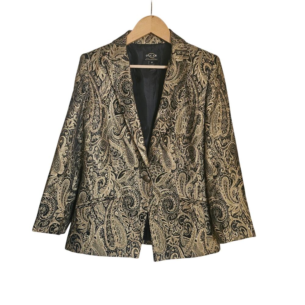 Oscar de la renta Blazer Size Medium Black & Metallic Gold - Picture 1 of 13